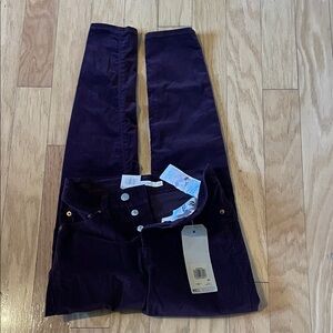 Purple velvet Levi’s wedging, skinny jeans, size 00 new with tags